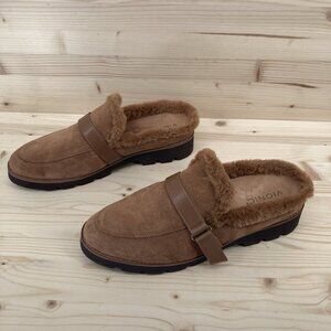 Vionic Womens Kailen Sz 9.5 Suede Shearling Mule Lug Sole Orthotic Brown Slip On
